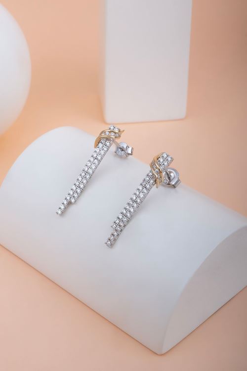 14 Ayar Sarı Beyaz Altın Tokalı Set Küpe
