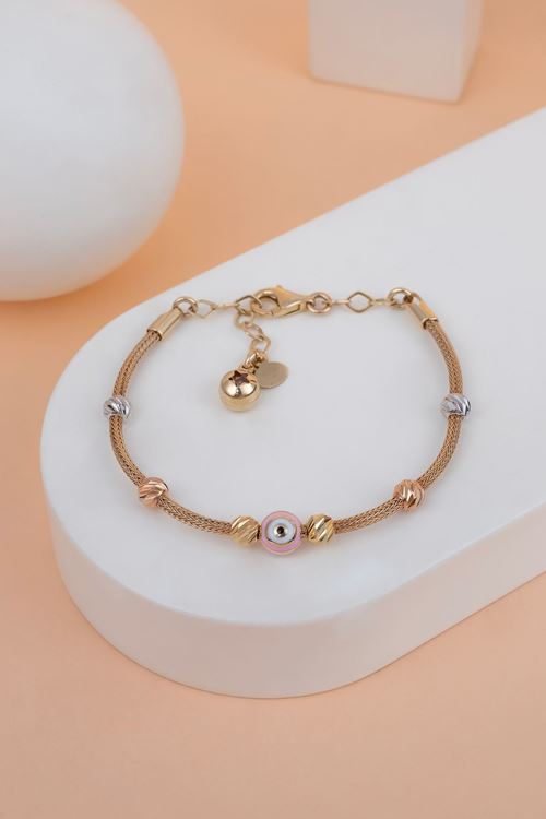 14 Ayar Altın Pembe Nazarlı Çocuk Bileklik