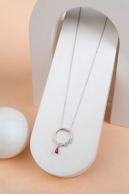 0,35 Carat Pırlanta Kırmızı Taşlı Kolye