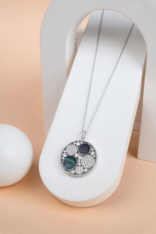 1,10 Carat Pırlanta Renkli Taşlı Madalyon Kolye
